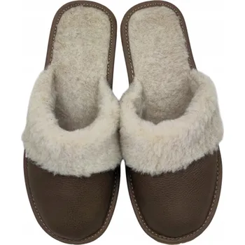 Dámské pantofle Pantofle kožené, Zimní domácí pantofle vlněné Zateplené MOKKA 40