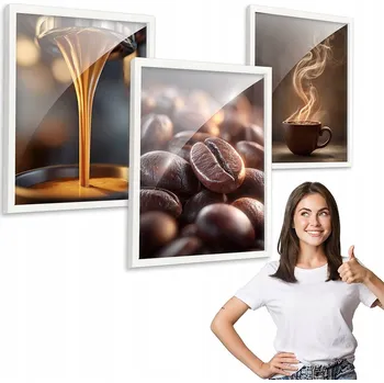 Obraz Sada 3 obrazů VZOR AROMA KÁVY s bílým rámem 40x50 triptych do kuchyně