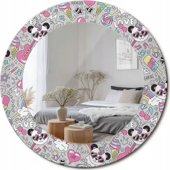 Zrcadlo Zrcadlo s potiskem do koupelny, kuchyně, předsíně, Panda jednorožec, průměr 50 cm