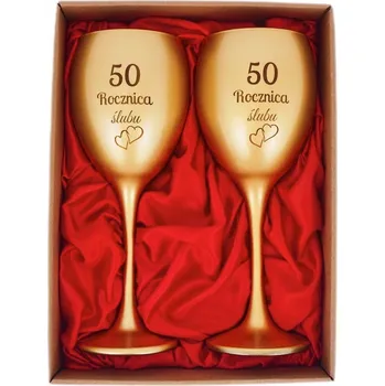 Obraz Sada sklenic na víno 24 cm x 18 cm x 8,5 cm matné zlaté provedení 50. výročí svatby