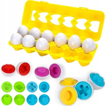 BAREVNÁ VEJCE PUZZLE 12 TVARŮ VZDĚLÁVACÍ HRAČKA PRO NEJMENŠÍ 6 BAREV BEZPEČNÝ ABS PLAST