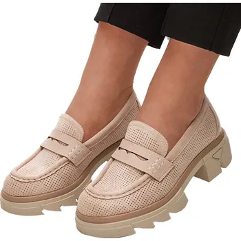 Dámské mokasíny BÉŽOVÉ DÁMSKÉ MOKASÍNY MASIVNÍ PODRÁŽKA EJINA 38