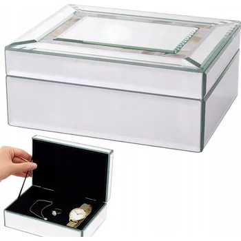 Šperkovnice SKLENĚNÁ ŠPERKOVNICE NA ŠPERKY KAZETA GLAMOUR STŘÍBRNÁ
