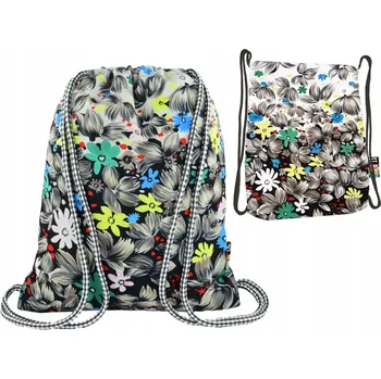 Vak Batoh se stahovacími šňůrkami FLOWERS BLACK KVĚTY St. Majewski 45 x 38 cm