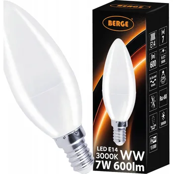 Žárovka LED žárovka E14 7W = 60W 580lm Teplá Barva 3000K Atmosférická C37 BERGE