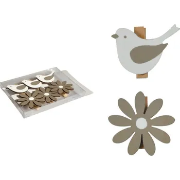 kolíčky pták+kytka 6ks/3,5-4,5cm dřevo 2221610 MFP