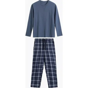 Pánské pyžamo Atlantic Pánské dlouhé pyžamo s flanelovými kalhotami NMP-393 dł/r S-2XL męska Velikost: XL, Barva: modrá-tmavě modrá