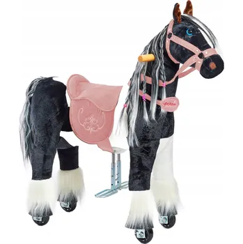 Houpací kůň Ponnie Domino Houpací koník s kolečky a česanou hřívou, 3+ let, růžové doplňky