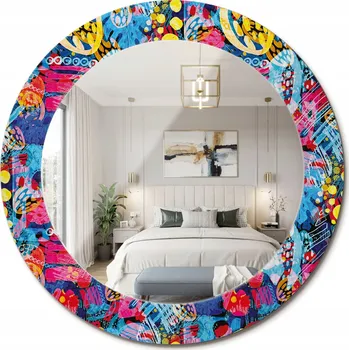 Zrcadlo Nástěnné Zrcadlo s ozdobným skleněným rámem Barevné čmáranice průměr 60 cm