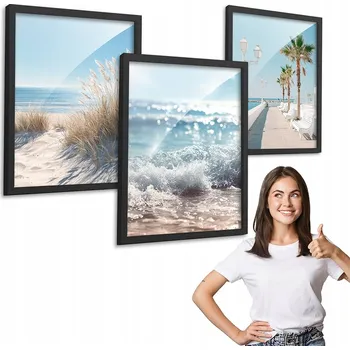 Obraz Sada 3 obrazů motiv MOŘSKÁ KRAJINA černý rámeček 50x70 triptych do kuchyně