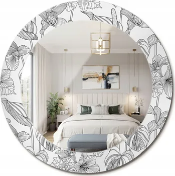 Zrcadlo Kulaté nástěnné dekorativní zrcadlo ve skleněném rámu, květinový vzor, průměr 60 cm