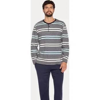 Pánské pyžamo GUASCH Pánské pyžamo GASPAR, Šedá, V dárkovém boxu, Bavlna 100%, Dlouhý rukáv - vel. L