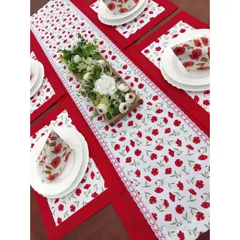 Jídelní stůl Jídelní sada - drobné vlčí máky s červeným mramorem