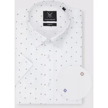 Pánská košile Bílá pánská košile s mikrovzorkem a krátkým rukávem Pako Lorente vel 3XL
