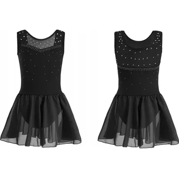 Body BALETNÍ TRIKOT S TYLOVOU SUKÝNKOU A CEKINAMI ČERNÉ BARVY VELIKOST 150