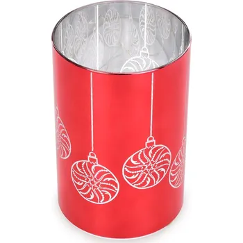 Svícen Skleněný svícen s led osvětlením, lesklý červený 15.5 cm