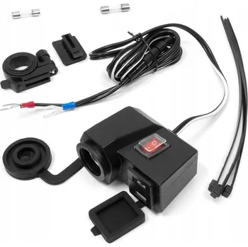 Elektrická zásuvka ZDVOJENÁ ZÁSUVKA ZAPALOVAČE 12V PRO MOTOCYKL - SADA