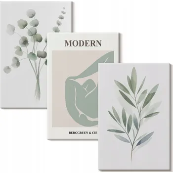 Obraz Sada obrazů na plátně Rostlinné motivy v zelené barvě 3x 20x30 cm