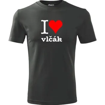 Pánská móda Grafitové tričko I love vlčák - dárek pro pejskaře - barva antracit - velikost XXXL