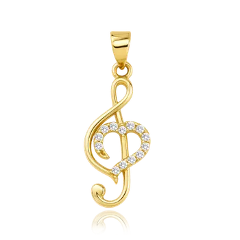 Přívěsek MINET Zlatý přívěs houslový klíč se srdcem a bílými zirkony Au 585/1000 0,85g JMG0307WGP01