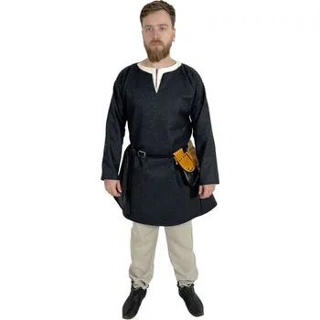 Karnevalový kostým imago Středověká vlněná tunika - černý antracit, velikost L/XL