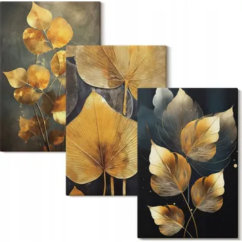 Obraz Vícedílný Obraz Na Plátně Set Listy žluté tmavé pozadí 3x 20x30 cm