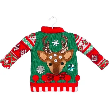 Vánoční dekorace Ozdobný svetr se sobem, 20,5 cm