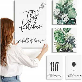 Obraz Sada obrazů do ložnice, kuchyně – rostliny, pozitivní hesla 5 kusů