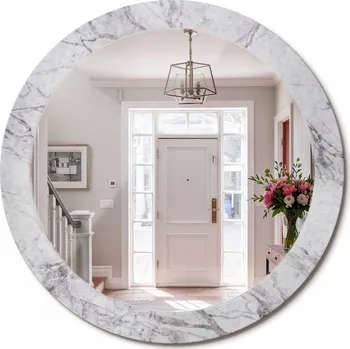Zrcadlo Stylové kulaté zrcadlo na zeď s potiskem Bílý mramor průměr 80 cm