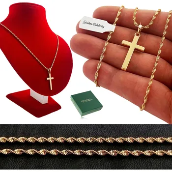 Náhrdelník ZLATÝ NÁHRDELNÍK S KŘÍŽKEM 18K OCEL CHIRURGICKÁ DÁREK PRO ŽENU MAMINKU