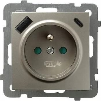 Elektrická zásuvka Zásuvka S USB Nabíječkou A+C 3.4A 20W OSPEL AS GP-1GZPUSBAC/m/45 SATYNA SVĚTLÁ