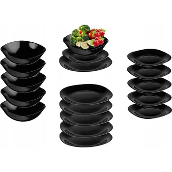 Talíř Jídelní souprava QUADRO BLACK pro 6 osob, 1 8 dílů černý čtverec, opálové sklo