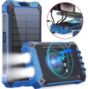 Powerbanka SOLÁRNÍ POWERBANKA 10000 MAH RYCHLÉ NABÍJENÍ 4 KABELY USB LED AKUMULÁTOR