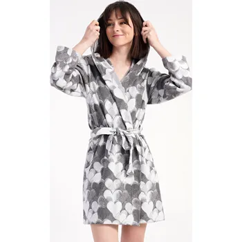 Dámský župan Dámský župan krátký s kapucí Srdce šedá XL