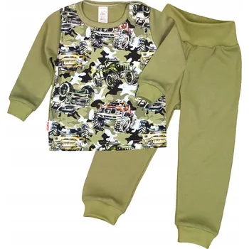 Chlapecké oblečení PYŽAMO kolekce z ORGANICKÉ BAVLNY GOTS AUTA Maskáčový Khaki vel. 116 KLEKLE