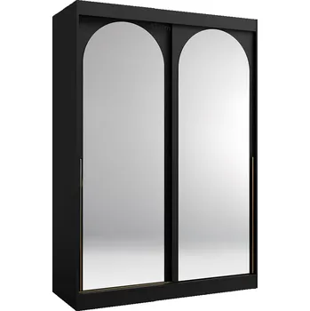 Šatní skříň Šatní skříň MODIN | se zrcadlem | 150 cm | černá/zlaté úchyty