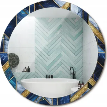 Zrcadlo Nástěnné Zrcadlo s ozdobným skleněným rámem Moderní mramor průměr 100 cm