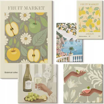 Obraz Sada obrazů do ložnice – Klimatické ilustrace 70. let 5 kusů