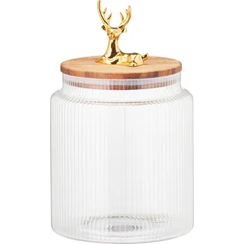 Home Styling Collection Skleněná nádoba s víčkem s jelenem 1100 ml