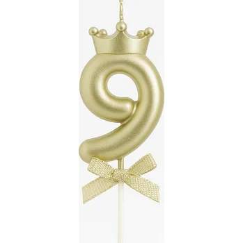 Dortová svíčka Svíčka ČÍSLICE 9 zlatá šampaňská - svíčky na dort narozeninové číslice 6 cm