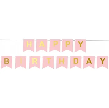 Narozeninový banner Happy Birthday růžový