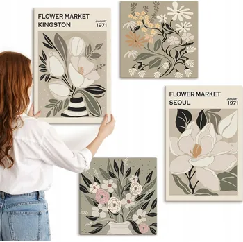Obraz Sada obrazů na plátně Květiny retro z měst světa, 4 kusy