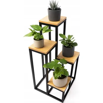 Stojan na květiny DRŽÁK NA KVĚTINÁČ STOJÍCÍ STOJAN KOVOVÝ POLICE NA KVĚTINY LOFT ČERNÝ ARVENTA STYLE