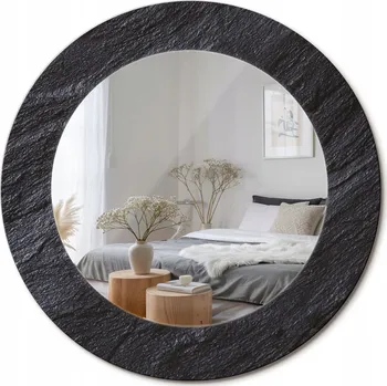 Zrcadlo Zrcadlo s potiskem do koupelny, kuchyně, předsíně, černý kámen, průměr 50 cm