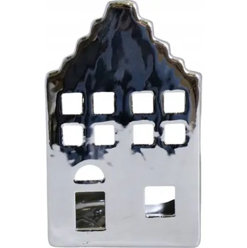 Svícen Keramický domeček na čajové svíčky (t-light) stříbrný 77857