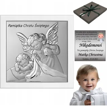 Obraz Stříbrný obrázek andílek dárek ke křtinám S gravírováním