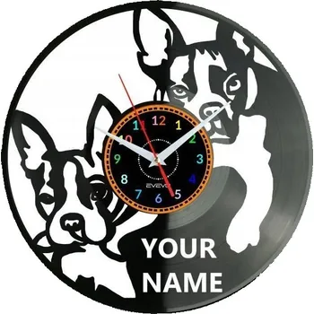 Hodiny Nástěnné hodiny s tvým jménem - Bostonský teriér - Vinylová deska - Moderní dekorace