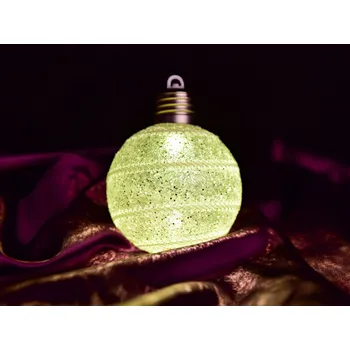 Vánoční dekorace Svíticí LED koule s bílým lemováním a třpytivým finišem 8 cm