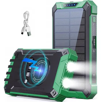 Powerbanka POWERBANK SOLÁRNÍ NABÍJEČKA INDUKCE 10000mAh USB SVÍTILNA 2x LED USB-C PD