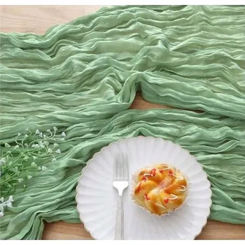 ubrus Běhoun na stůl nařasený dekorativní boho zelený 90 x 400 cm